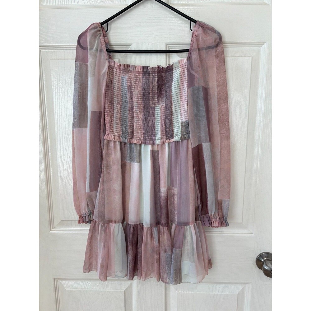 Aritzia Wilfred Tempest Chiffon Smocked Multicolor Mini Dress XS - Picture 2 of 5
